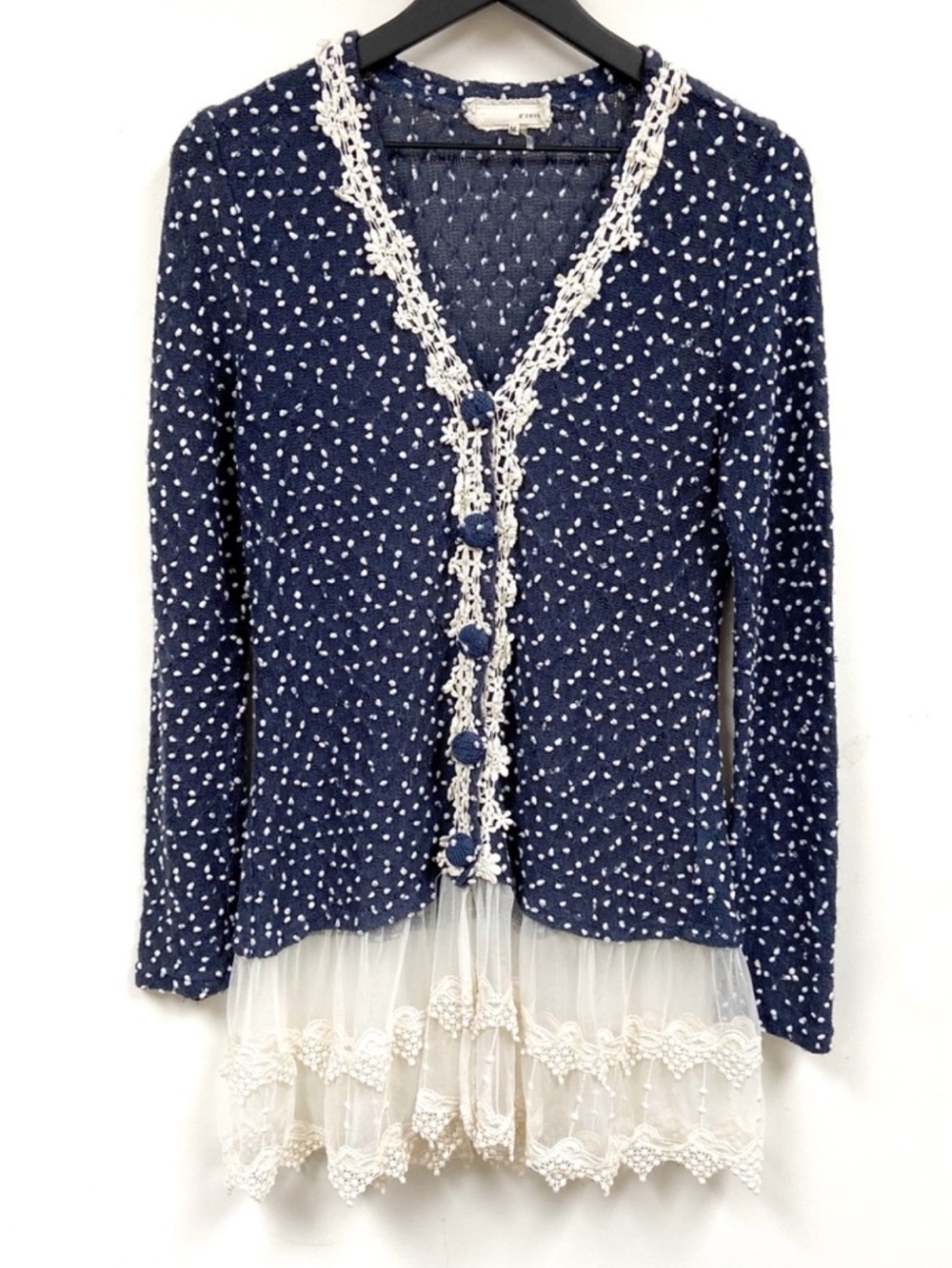 Navy & cream polka dot lace cardigan M